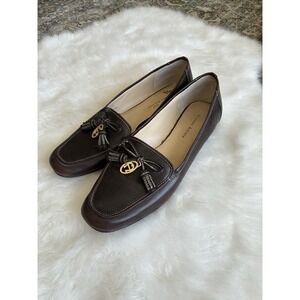 Etienne Aigner Women's Leather Loafers Brown Size 9.5 M E-vita Gold Now Tassel